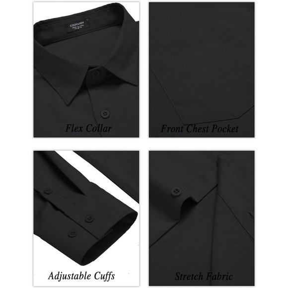 Men's Long Sleeve Muscle Fit Dress Shirts Wrinkle Free Button Down Business - Picture 3 of 5